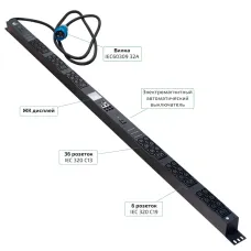 Блок распределения питания, вертикальный, 36 розеток IEC 320 C13, 6 розеток IEC 320 C19, 1 фаза, 32А, 2х16А, автомат защиты, 250В, мониторинг/управление, шнур 3