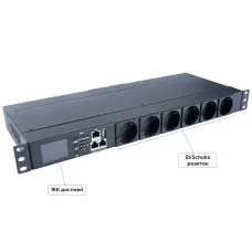 "Cabeus SMART-PDU-C20-8S22-CM Блок распределения питания, 1U горизонтальный, входной разъем С20, выходной 8xSchuko розеток, 1 фаза, 16 A, мониторинг/управление