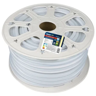 Лента светодиодная гибкая герметичная ULS-N21-2835-120LED/m-8mm-IP67-220V-8W/m-50M-YELLOW. NEON. Бобина 50 м. Желтый свет