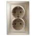 Розетка Intro Plano 1-205-04 с заземлением двойная 2X2P+E Schuko, 16А-250В, IP20, СУ, шампань