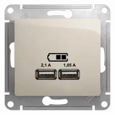 GLOSSA USB РОЗЕТКА, 5В/2100мА, 2х5В/1050мА, механизм, МОЛОЧНЫЙ