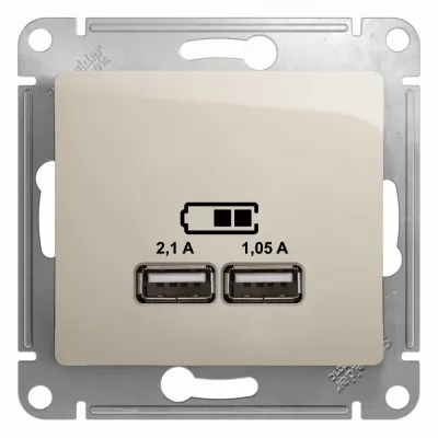 GLOSSA USB РОЗЕТКА, 5В/2100мА, 2х5В/1050мА, механизм, МОЛОЧНЫЙ