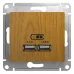 GLOSSA USB РОЗЕТКА, 5В/2100мА, 2х5В/1050мА, механизм, ДЕРЕВО ДУБ
