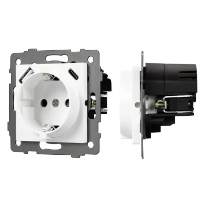 Механизм розетки с быстрой USB зарядкой SCT-MUAC-PL-WH-V 250V, 16A