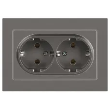 Розетка Intro Accent 6-205-09 двойная 2X2P+E Schuko, 16А-250В, IP20, СУ, AL/CU, титан