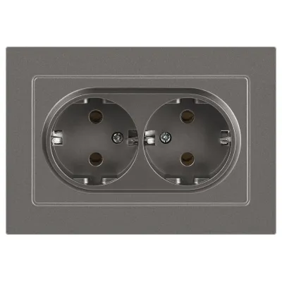 Розетка Intro Accent 6-205-09 двойная 2X2P+E Schuko, 16А-250В, IP20, СУ, AL/CU, титан