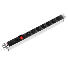 Блок розеток Rem-16 с выкл., 7 Schuko, вход IEC 60320 C20, 16 A, алюм., 19'