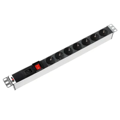 Блок розеток Rem-16 с выкл., 7 Schuko, вход IEC 60320 C20, 16 A, алюм., 19'