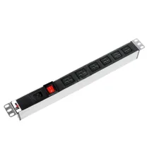 Блок розеток Rem-16 с выкл., 6 IEC 60320 C19, вход IEC 60320 C20, 16 A, алюм., 19'