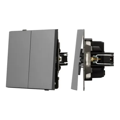 Механизм выключателя двухклавишный проходной SWT-TENDO-MKP2-PL-GR 230V, 10A, Серый, 1 пост