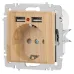Розетка Intro Accent 6-410-11 , P+E Schuko со шторками, 16А-250В + 2хUSB, IP20, СУ, сосна