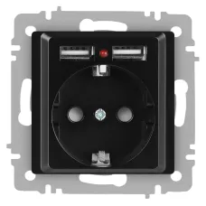 Розетка Intro Accent 6-410-05 , P+E Schuko со шторками, 16А-250В + 2хUSB, IP20, СУ, антрацит