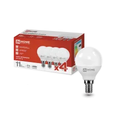 Лампа светодиодная LED-ШАР-VC 4PACK 11Вт 230В Е14 4000К 1050Лм (4шт./упак) IN HOME