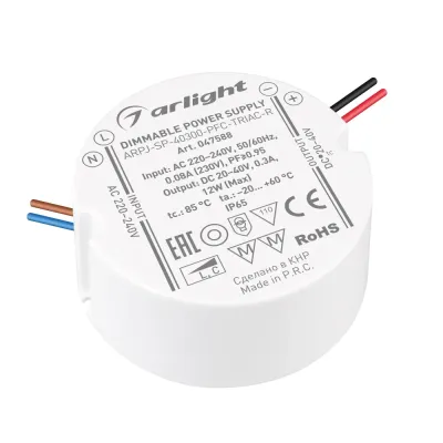 Блок питания ARPJ-SP-40300-PFC-TRIAC-R (12W, 20-40V, 300mA) (IP65 Пластик, 5 лет)