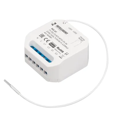 Модуль релейный INTELLIGENT ARLIGHT TY-702-72-WTI-WTO-PS-IN (230V, 2x5A, TUYA Wi-Fi, 433Mhz) (IARL, IP20 пластик, 3 года)