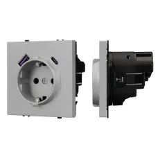 Розетка с заземляющим контактом со шторками с USB NOBE тип А+С 250 В, 16 A SCT-SCT-MUAC-SFPL-IS софт-тач никель 1 пост