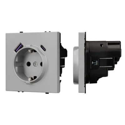 Механизм розетки с USB зарядкой SCT-NOBE-MUAC-SFPL-IS, 230V, 16A, никель