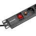 Блок розеток PDU горизонтальный 1U 8 розеток СЕЕ 7/4 Schuko 16A с выключателем шнур 2м вилка СЕЕ 7/7 Schuko черный