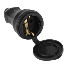 Розетка переносная с защитной крышкой каучук 16А 2P+PE IP44 230В черная