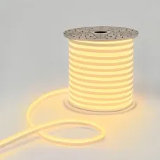 Гибкий неон 15х26мм односторонний 120 LED/м ТЕПЛЫЙ БЕЛЫЙ 230В бухта 50м (c комплектом подключения)