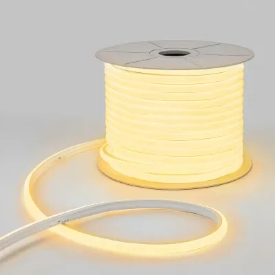 Гибкий неон 16х16мм форма D 144 LED/м ТЕПЛЫЙ БЕЛЫЙ 230В бухта 50м (c комплектом подключения)