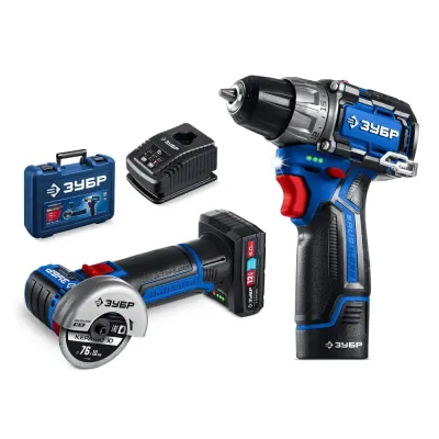 Набор, дрель-шуруповерт, мини УШМ, LED фонарь КОМПАКТ 5, BRUSHLESS, 12 В, 45 Н·м, 2 АКБ тип Т7 4 и 2 А·ч, кейс, Профессионал