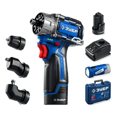 Набор, дрель-шуруповерт модульная, LED фонарь, КОМБИ 4, BRUSHLESS, 12 В, 45 Н·м, 2 АКБ тип Т7 2 А·ч, кейс, Профессионал