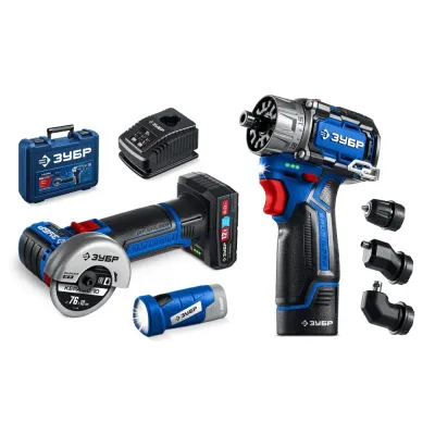 Набор, дрель-шуруповерт, мини УШМ, LED фонарь, КОМБИ 5, BRUSHLESS, 12 В, 45 Н·м, 2 АКБ тип Т7 4 и 2 А·ч, кейс, Профессионал