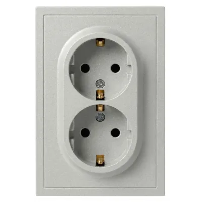 Розетка скрытого монтажа в рамку с заземлением двойная 2X2P+E Schuko 16А-250В IP20 алюминий 15-2104-03 Galaxy