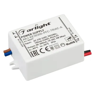 Блок питания ARJ-KE30300-PFC-TRIAC-A (9W, 300mA) (ARL, IP44 Пластик, 5 лет)