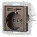 Розетка Intro Accent 6-410-08 , P+E Schuko со шторками, 16А-250В + 2хUSB, IP20, СУ, бронза