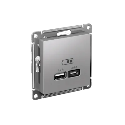 РОЗЕТКА USB ATLASDESIGN A+С, 5В/2,4А, 2х5В/1,2А, механизм, АЛЮМИНИЙ
