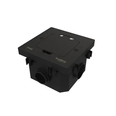 Лючок MultiDeS на 2 модуля IP44 с монтажной коробкой для бетонных полов ЧЁРНЫЙ матовый тип MDK20