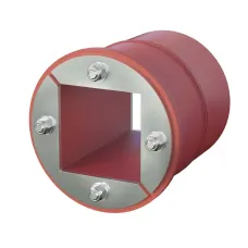 Проходка круглая нержавеющая D200х70 мм с проёмом 120х120 мм