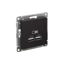 Розетка ATLASDESIGN USB 5В 1 порт x 2,1 А 2 порта х 1,05 А механизм карбон