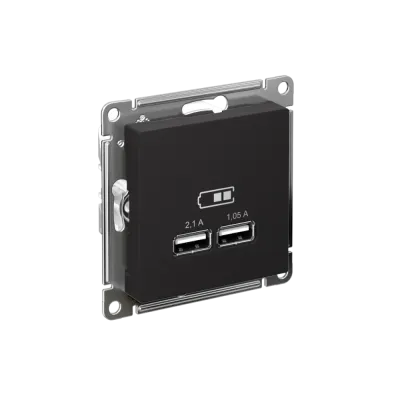 Розетка ATLASDESIGN USB 5В 1 порт x 2,1 А 2 порта х 1,05 А механизм карбон