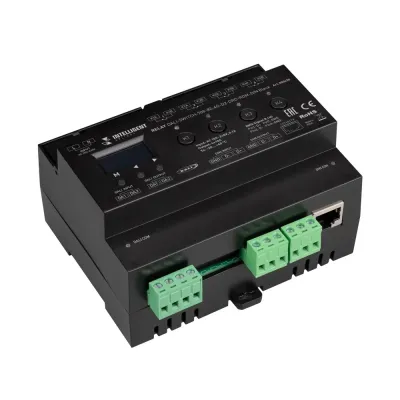 Модуль релейный INTELLIGENT ARLIGHT DALI-SWITCH-708-82-4G-D2-DRO-RDM-DIN Black (230V, 4x10A, DMX512) (ARL, IP20 Пластик, 5 лет)