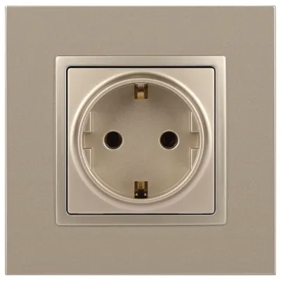 14-2102-04 ЭРА Розетка 2P+E Schuko со шторками, 16A-250В, IP20, Эра Elegance, шампань (10/100/3500)