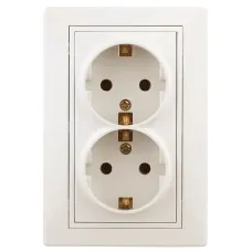 Розетка Intro Plano 1-205-02 с заземлением двойная 2X2P+E Schuko, 16А-250В, IP20, СУ, слоновая кость