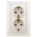 Розетка Intro Plano 1-205-02 с заземлением двойная 2X2P+E Schuko, 16А-250В, IP20, СУ, слоновая кость