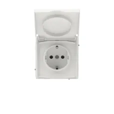 Розетка силовая, 2P+E, с з/ш, с крышкой, IP44, KANT, белый песок