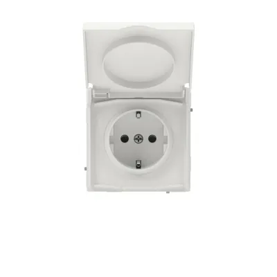 Розетка силовая, 2P+E, с з/ш, с крышкой, IP44, KANT, белый песок