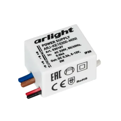 Блок питания ARJ-KE10300-MINI (3W, 300mA) (ARL, IP20 Пластик, 5 лет)