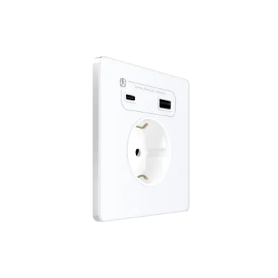 Розетка С/У с ЗК и зар.устр.USB А+С 20Вт (250В, 16А, защит.шторки), Арктический лед , Systeme Infinity