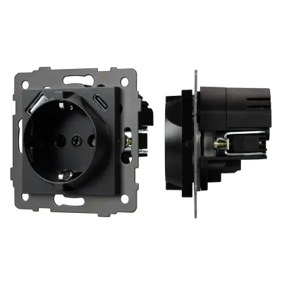 Механизм розетки с USB зарядкой SCT-MUAC-PL-BK-V 250V, 16A