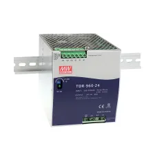 Блок питания AC-DC, 960Вт, ККМ, 3-х фазный, вход 340-550В AC, 47-63,480-780В DC, выход 24В,40A, рег. вых 24-28В, в кожухе на DIN-рейку