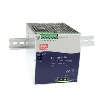 Блок питания AC-DC, 960Вт, ККМ, 3-х фазный, вход 340-550В AC, 47-63,480-780В DC, выход 24В,40A, рег. вых 24-28В, в кожухе на DIN-рейку