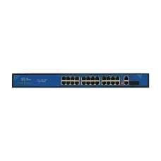 Коммутатор неуправляемый 24x100Мбит/с (RJ45 с PoE), 2x1Гбит/c (RJ45) + 2x1Гбит/с (SFP) 300Вт