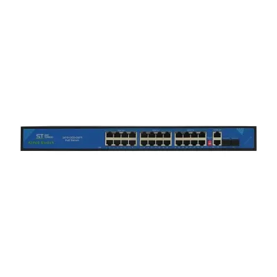 Коммутатор неуправляемый 24x100Мбит/с (RJ45 с PoE), 2x1Гбит/c (RJ45) + 2x1Гбит/с (SFP) 300Вт