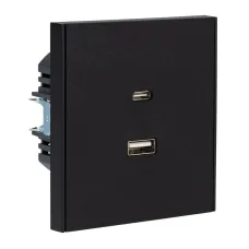Розетка USB STRONG A+C 3А функция быстрой зарядки механизм антрацит